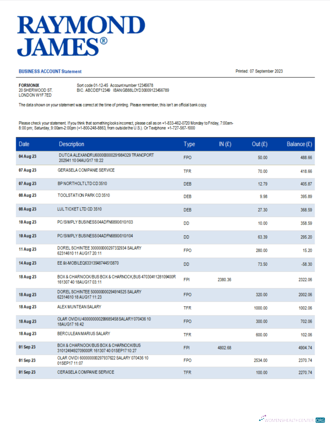 Download Raymond James Bank organization statement Word and PDF template Photoshop template